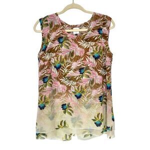 Cabi Blouse Small Blouse Parlor Top Tropical Orchid Floral Small Cream Pink Tank